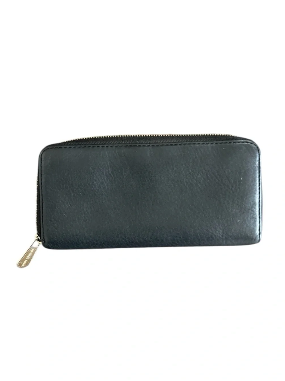 Michael Kors Black Pebbled Leather Continental Zip Wallet With Gold‎ Logo Plate